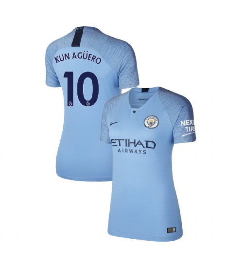 Women's 2018/19 Manchester City Soccer Home #10 Sergio Aguero Light Blue Replica Jersey