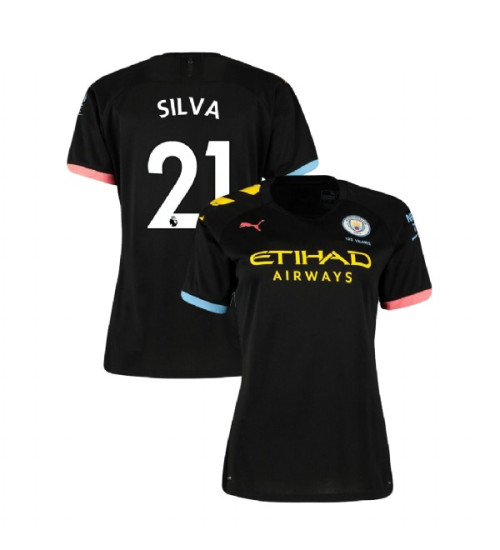 Women's Manchester City Soccer 2019-20 Away #21 David Silva Black Authentic Jersey