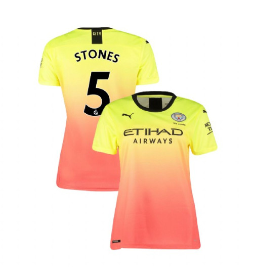 Women's Manchester City Soccer 2019/20 Third #5 John Stones Yellow Pink Authentic Jersey