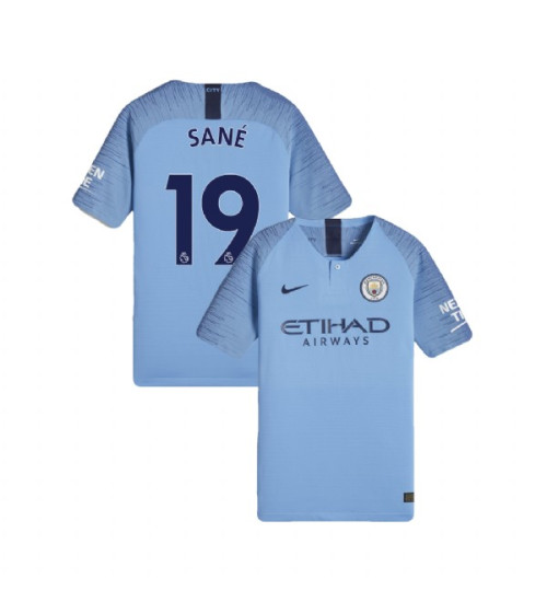 KIDs 2018/19 Manchester City Soccer Home #19 Leroy Sane Light Blue Authentic Jersey