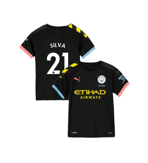 KIDs Manchester City Soccer 2019/20 Away #21 David Silva Black Authentic Jersey