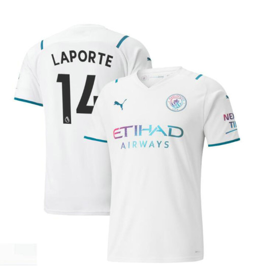 2021/22 Manchester City #14 Aymeric Laporte Away White Authentic Jersey