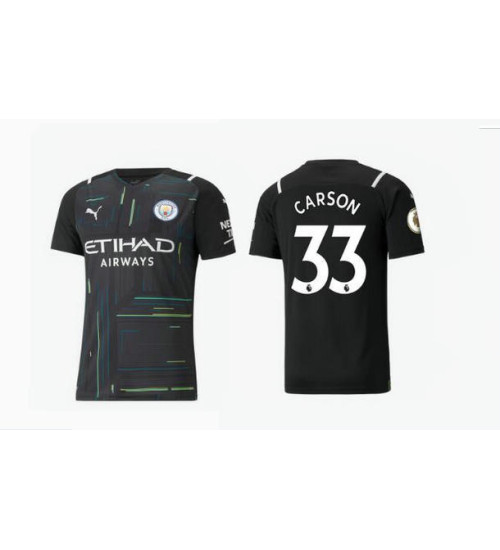 2021/22 Manchester City #33 Scott Carson Goalkeeper Black Replica Jersey
