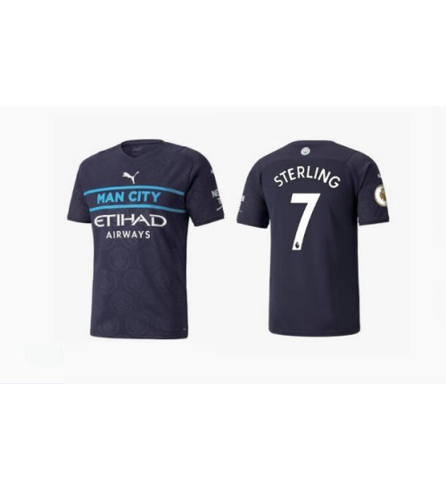 2021/22 Manchester City #7 Raheem Sterling Third Navy Authentic Jersey