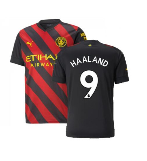 Youth 2022-23 Manchester City HAALAND 9 Away Black And Red Authentic Jersey
