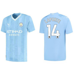 2023-24 Manchester City 14 Aymeric Laporte Home Blue Authentic Jersey