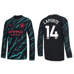 Youth 2023-24 Manchester City 14 Aymeric Laporte Third Black Long Sleeve Jersey
