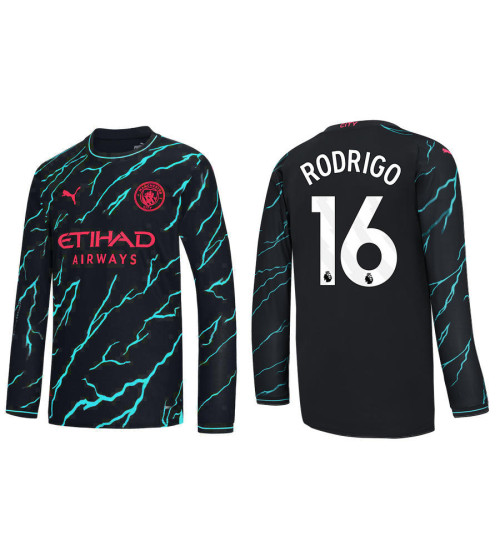Youth 2023-24 Manchester City 16 Rodri Third Black Long Sleeve Jersey