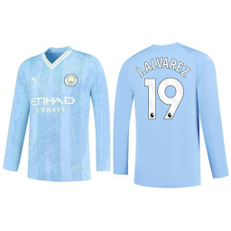 2023-24 Manchester City 19 Julian Alvarez Home Blue Long Sleeve Jersey