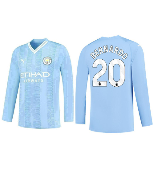 Youth 2023-24 Manchester City 20 Bernardo Silva Home Blue Long Sleeve Jersey