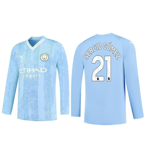 Youth 2023-24 Manchester City 21 Sergio Gomez Home Blue Long Sleeve Jersey