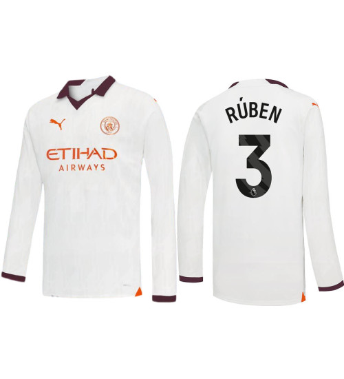 2023-24 Manchester City 3 Ruben Dias Away White Long Sleeve Jersey