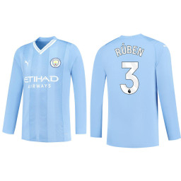 2023-24 Manchester City 3 Ruben Dias Home Blue Long Sleeve Jersey