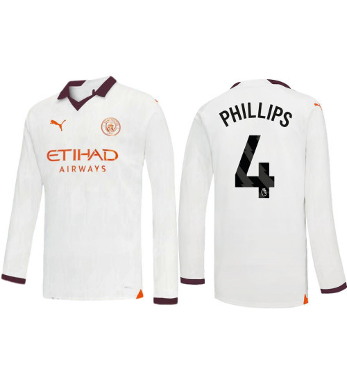 Youth 2023-24 Manchester City 4 Kalvin Phillips Away White Long Sleeve Jersey