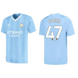 2023-24 Manchester City 47 Phil Foden Home Blue Authentic Jersey