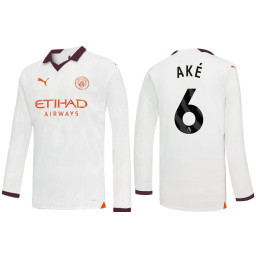 2023-24 Manchester City 6 Nathan Ake Away White Long Sleeve Jersey