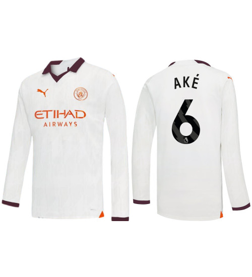 2023-24 Manchester City 6 Nathan Ake Away White Long Sleeve Jersey