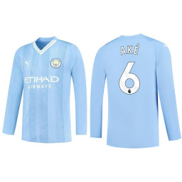 2023-24 Manchester City 6 Nathan Ake Home Blue Long Sleeve Jersey