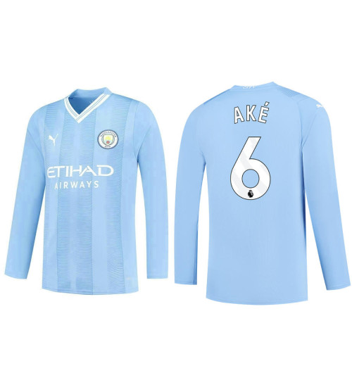 2023-24 Manchester City 6 Nathan Ake Home Blue Long Sleeve Jersey