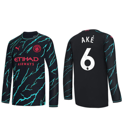 2023-24 Manchester City 6 Nathan Ake Third Black Long Sleeve Jersey