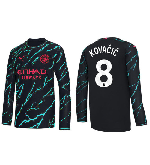 2023-24 Manchester City 8 Mateo Kovacic Third Black Long Sleeve Jersey