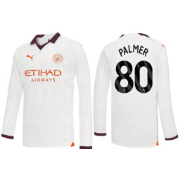 2023-24 Manchester City 80 Cole Palmer Away White Long Sleeve Jersey