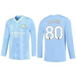 2023-24 Manchester City 80 Cole Palmer Home Blue Long Sleeve Jersey