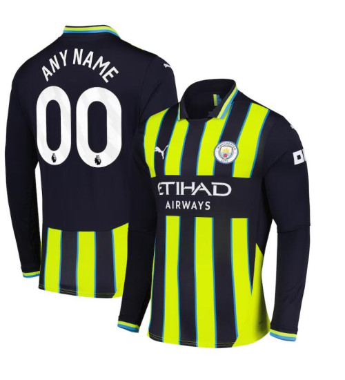 Customize Manchester City 2024-25 Away Black Authentic Long Sleeve Jersey