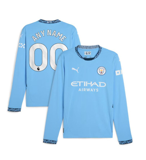 Customize Manchester City 2024-25 Home Blue Authentic Long Sleeve Jersey
