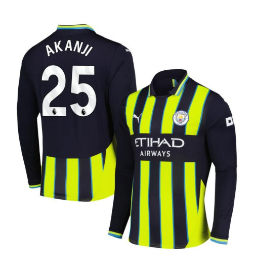 Youth Manchester City 2024-25 Away Black Manuel Akanji 25 Authentic Long Sleeve Jersey