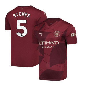 Youth Manchester City 2024-25 Third Red John Stones 5 Replica Jersey