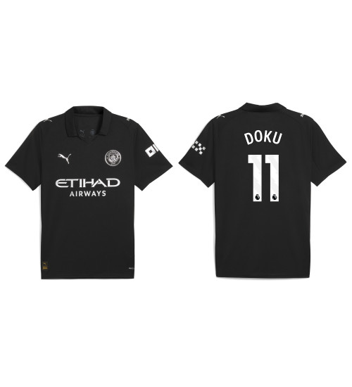 2025-2026 Manchester City 11. Jeremy Doku Authentic Black Away Jersey