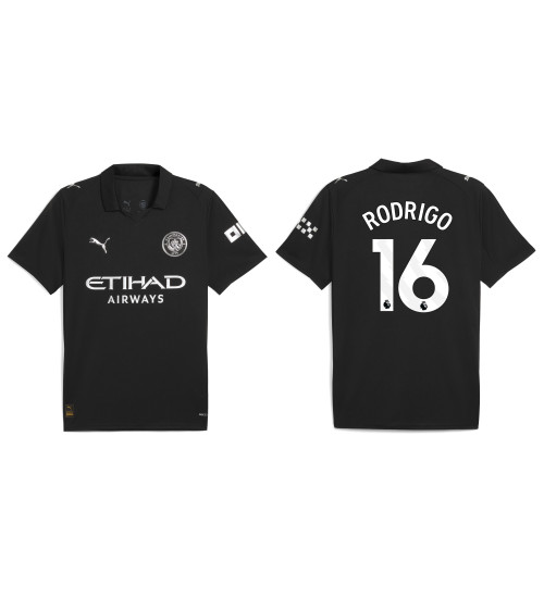 2025-2026 Manchester City 16. Rodrigo Replica Black Away Jersey