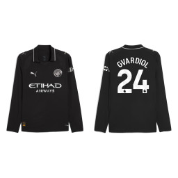 2025-2026 Manchester City 24. Josko Gvardiol Authentic Black Away Long Sleeve Jersey