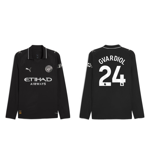 2025-2026 Manchester City 24. Josko Gvardiol Authentic Black Away Long Sleeve Jersey