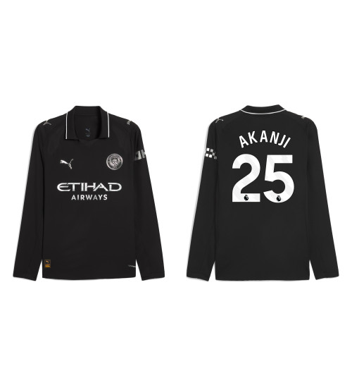 2025-2026 Manchester City 25. Manuel Akanji Authentic Black Away Long Sleeve Jersey