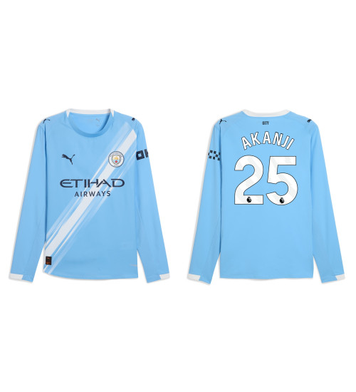 2025-2026 Manchester City 25. Manuel Akanji Authentic Blue Home Long Sleeve Jersey