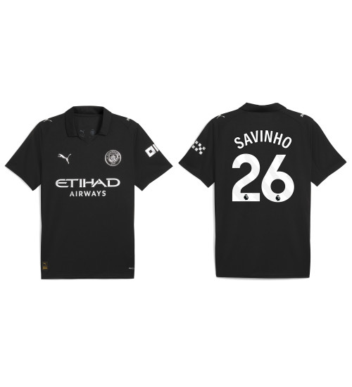 2025-2026 Manchester City 26. Savinho Authentic Black Away Jersey