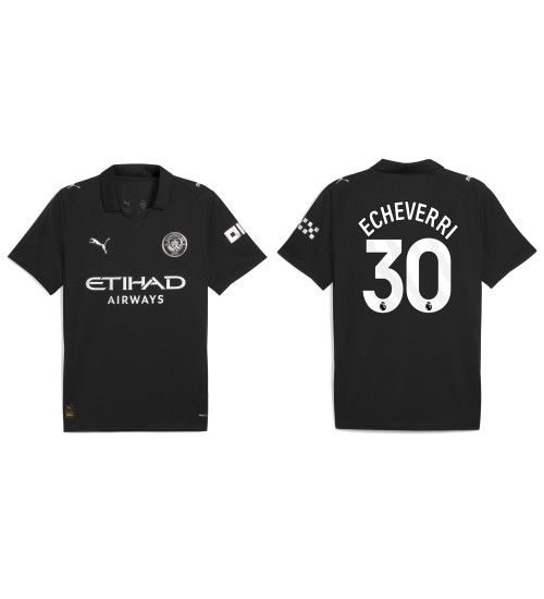 2025-2026 Manchester City 30. Claudio Echeverri Replica Black Away Jersey