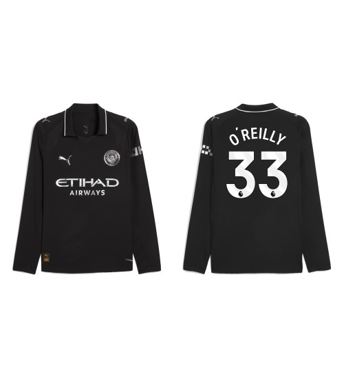 2025-2026 Manchester City 33. Nico O'Reilly Replica Black Away Long Sleeve Jersey