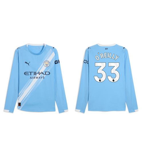 2025-2026 Manchester City 33. Nico O'Reilly Authentic Blue Home Long Sleeve Jersey