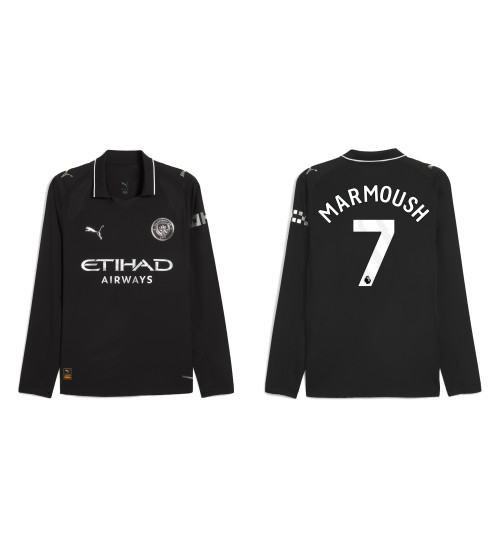 2025-2026 Manchester City 7. Omar Marmoush Authentic Black Away Long Sleeve Jersey