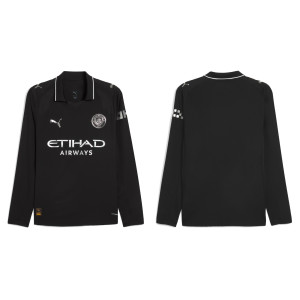 Customize 2025-2026 Manchester City Replica Black Away Long Sleeve Jersey