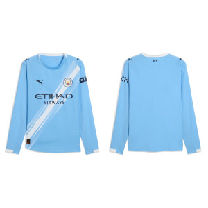 Customize 2025-2026 Manchester City Replica Blue Home Long Sleeve Jersey