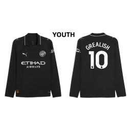 Youth 2025-2026 Manchester City 10. Jack Grealish Authentic Black Away Long Sleeve Jersey
