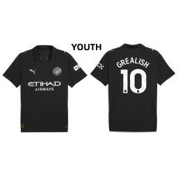 Youth 2025-2026 Manchester City 10. Jack Grealish Authentic Black Away Jersey