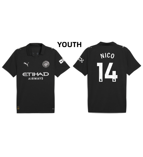 Youth 2025-2026 Manchester City 14. Nico Gonzalez Replica Black Away Jersey