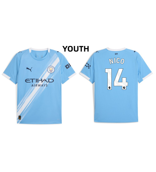 Youth 2025-2026 Manchester City 14. Nico Gonzalez Replica Blue Home Jersey