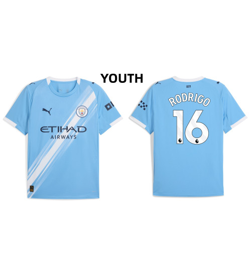 Youth 2025-2026 Manchester City 16. Rodrigo Authentic Blue Home Jersey