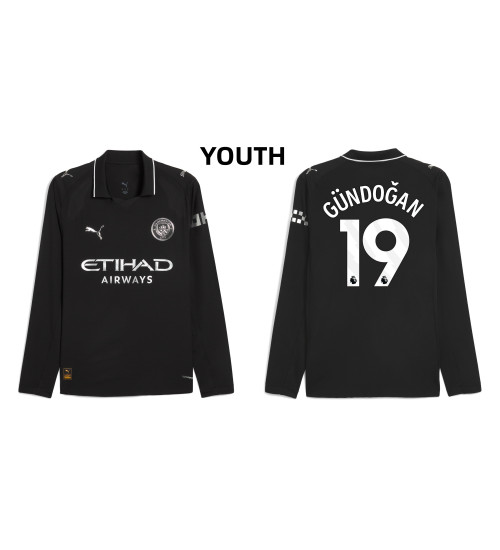 Youth 2025-2026 Manchester City 19. Ilkay Gundogan Authentic Black Away Long Sleeve Jersey